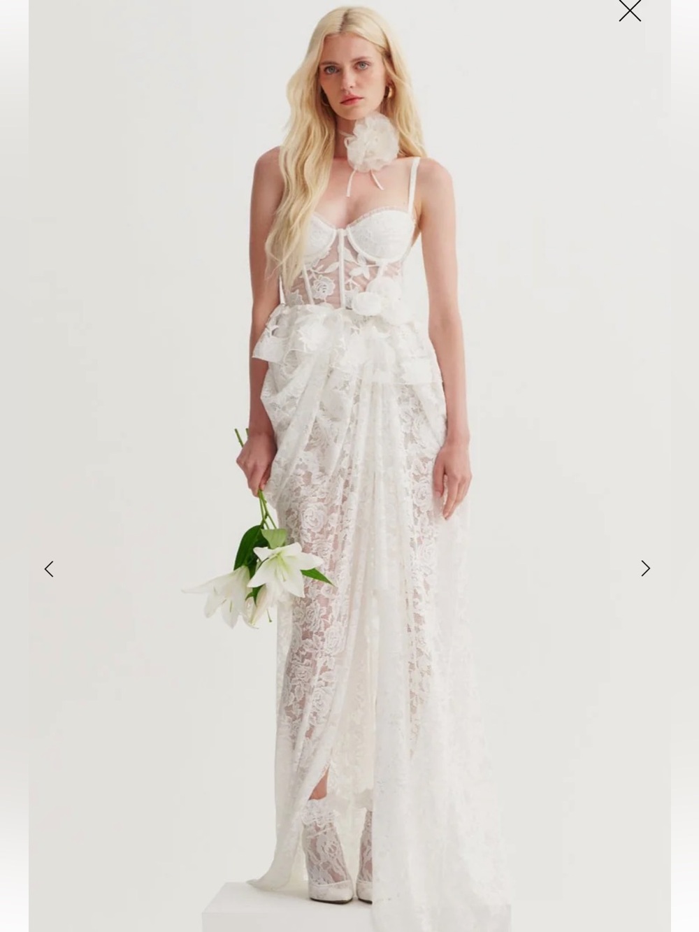 For Love & Lemons White Lace Bridal Dress with Corset Bodice